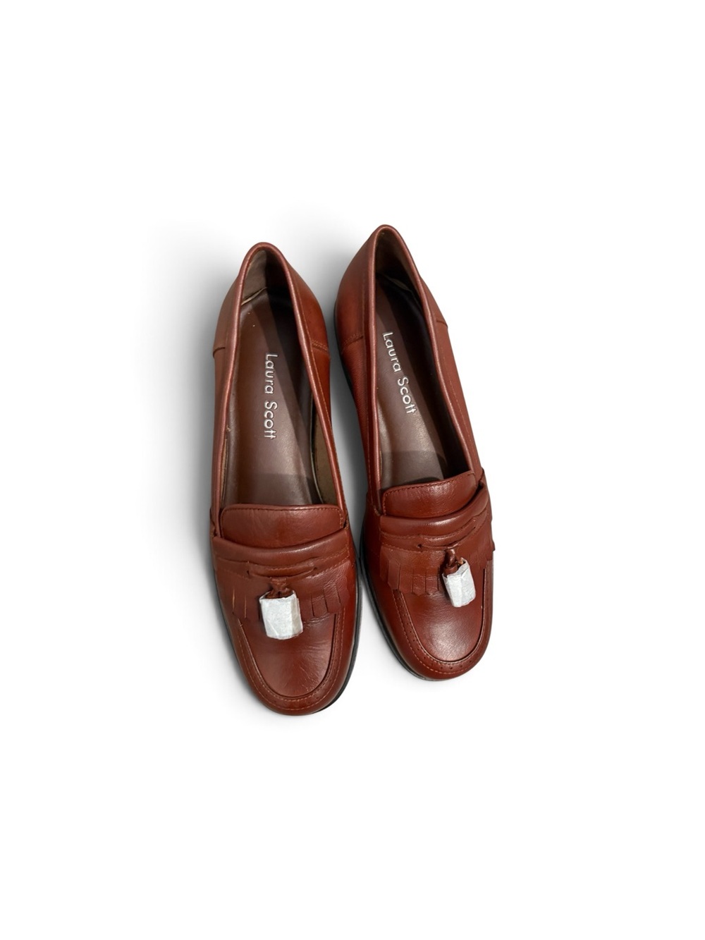 Laura Scott Chestnut Brown Leather Tassel Loafers for Women